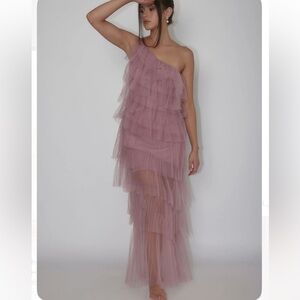 Selfie Leslie Mauve One-Shoulder Ruffle Dress